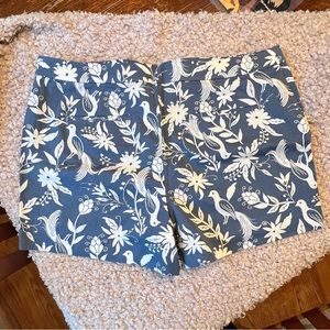 NWOT LOFT Bird Pattern Blue and White Shorts sz 14